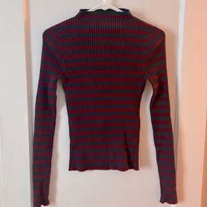 Madewell Striped Ribbed Long Sleeve Mock Neck Top - Red and Black